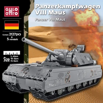 2127pcs WW2 Panzer VIII Maus Ťažký Tank Stavebné Bloky Vojenské Tanky Tehly Nastaviť Vojakov Modelu Deti Hračky pre Deti, Darčeky