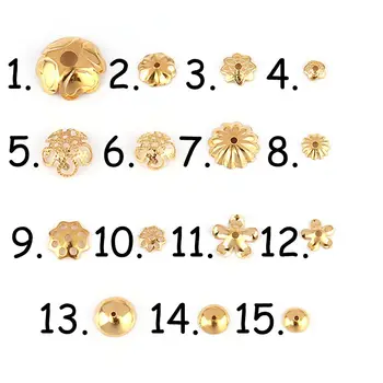 30PCS Nehrdzavejúcej Ocele Zlaté Kvety Filigránske Petal Korálky Čiapky Zistenia Väčšinu Konci Dištančné Charms Perličiek Spp Pre Šperky, Takže Supplie
