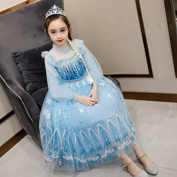 Šaty Pre Dievčatá Dlhý Rukáv Šaty Snehová Kráľovná Halloween Princezná Cosplay Kostým Detský Šaty pre Dievčatá Sequined Strany Oblečenie