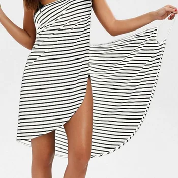 2021 Sexy Dámske Pruhované Plavky Plážové Zakryť Zábal Sarong Šatka Letné Sukne Ladies Fashion Prekladané Podväzkové Plážové Šaty