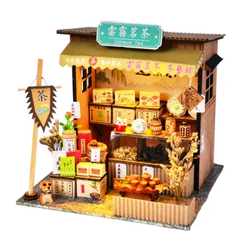 DIY Miniatúrny domček pre bábiky Auta Vintage 3D Model Budovy Japonské Sushi Reštaurácii, Darček k Narodeninám Drevené Veľké Doll House Nábytok