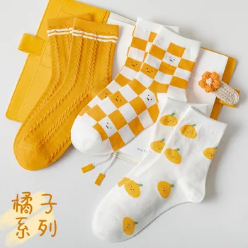 Nové Bavlna dámske Ponožky Roztomilý žlté Ovocie Krátke Ponožky Študent Zábavné list Vzor Dievčatá Ponožky Priedušná