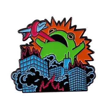 Mesto výbuchu Kaiju nebezpečné žaba opatrne zavrieť, aby ste brošňa