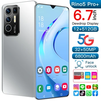 Rino5 Pro+ Smartphony Nové 2021 6.7 Palcový 16+512 gb diskom Tváre, Odtlačkov prstov Odomknúť 32+50MP 10 Core 6800 mAh Andriod Mobil MTK6889
