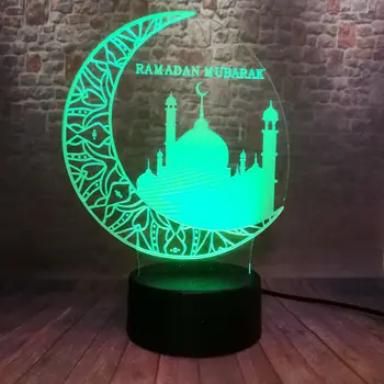 Islamský Ramadánu Mubarak Model 3D Ilúziu LED Nočného Farebné Svetlo Eid Mubarak Party Dekor Hračky