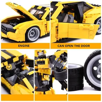 584Pcs Veľké Transformáciu Robota Žlté Auto Tehly Mesta Stavebné Bloky Sady Vzdelávacie Hračky Pre Deti,