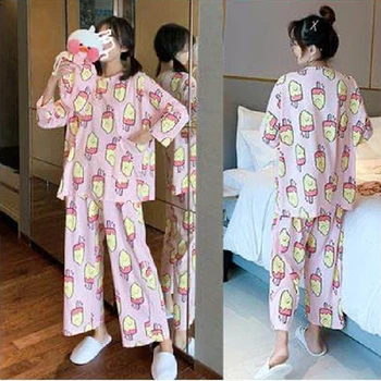 Pre Ženy Nohavice Bežné Sleepwear Kawaii Pijamas Dámy Dlhý Rukáv Teplé Žena, oblečenie pre voľný čas oblek 2020 Jeseň Cartoon Pyžamo Nastaviť