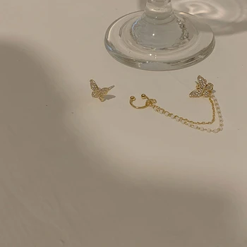 Kórejský Elegantné Roztomilý Drahokamu Motýľ Stud Náušnice Pre Ženy, Dievčatá Módne Kovové Reťaze Šperky