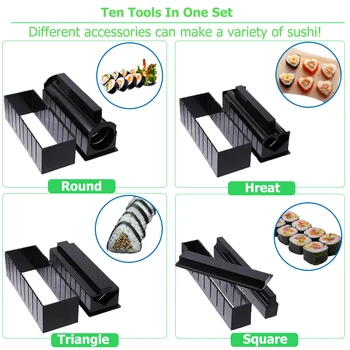 10pcs Sushi Maker Kvality Výrobu Sushi Tools Multifunkčné Plesne Ryža Formy Japonskej Ryže Loptu Tortu Roll Formy japonskej kuchyne
