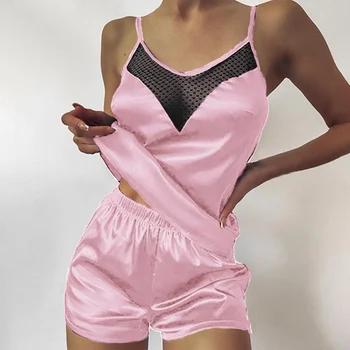 2021 Letné dámske Pyžamo Nastaviť tvaru Úsek Satin nightie pre ženy Sexy spodnú Bielizeň Sleepwear Pyžamo Odev Domáce Oblečenie