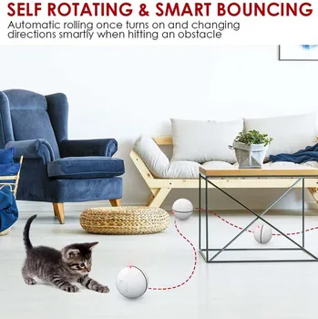 Smart Interaktívne Cat Hračka Usb Nabíjateľné Led Svetlo 360 Stupeň Samostatne Otáča Loptu Domáce Hranie, Hračky návrh aktívne Loptu#g30