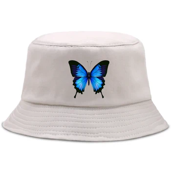 Blue Butterfly Vedierko Hat Skladacia Bavlna fisherman Klobúky opaľovací Krém, Pláž, Slnko Čiapka Unisex Vonkajšie Bežné Panama Vedro Čiapky